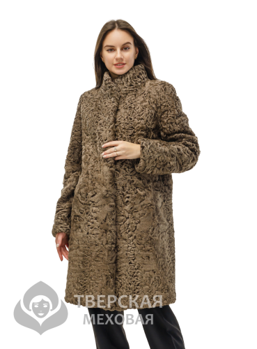 Шуба из каракуля «Амина» воротник коричневый
