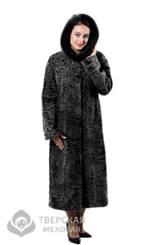 Шуба из каракуля "Римма" капюшон черный 110